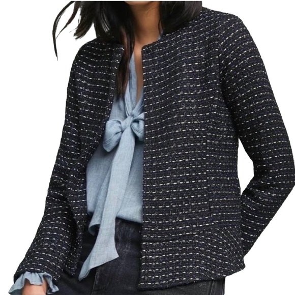 Anthropologie Jackets & Blazers - Dolan x Anthropologie - NWT Metallic Tweed Peplum Black Motif Blazer Jacket Sz S
